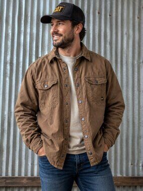 CAT Caterpillar Brown Canvas Flannel Lined Work Shirt Jacket Men’s Small